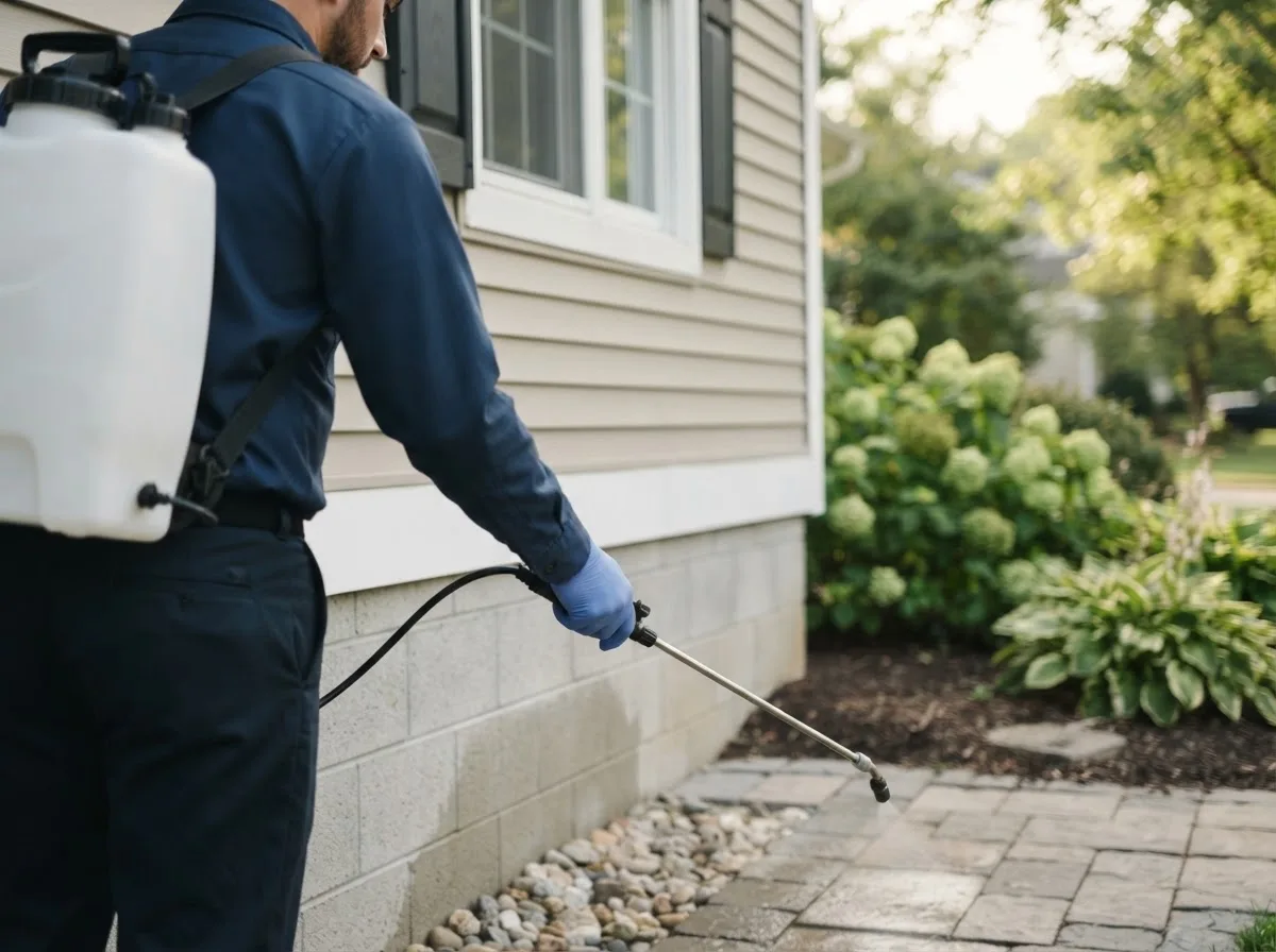 Pest control technician inspecting a home in Quinton, NJ